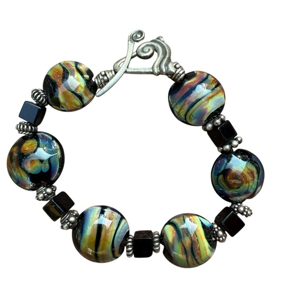 Mique Sterling Silver 925 Glass Beaded Bracelet Artisan Design - Picture 7 of 16